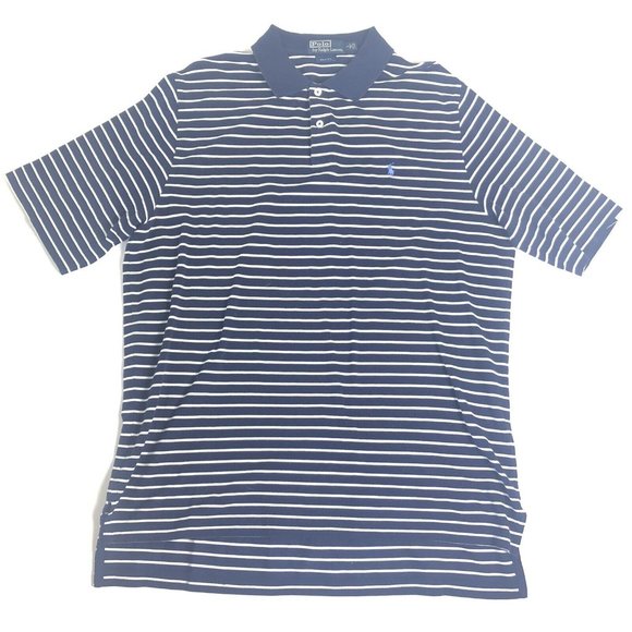 POLO RALPH LAUREN‎ GOLF FIT Large Men's Blue Cotton Shirt Striped L D24 - Picture 1 of 5